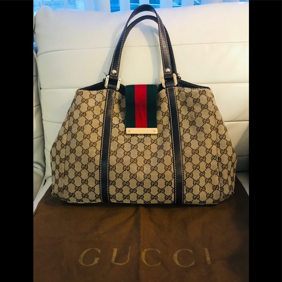 🌹 Authentic Gucci Web Sherry Tote ❤️ Purse